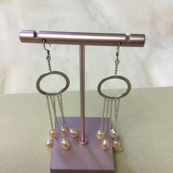 Silver Multi-Pearl Dangle Earrings - Picture 4 of 7